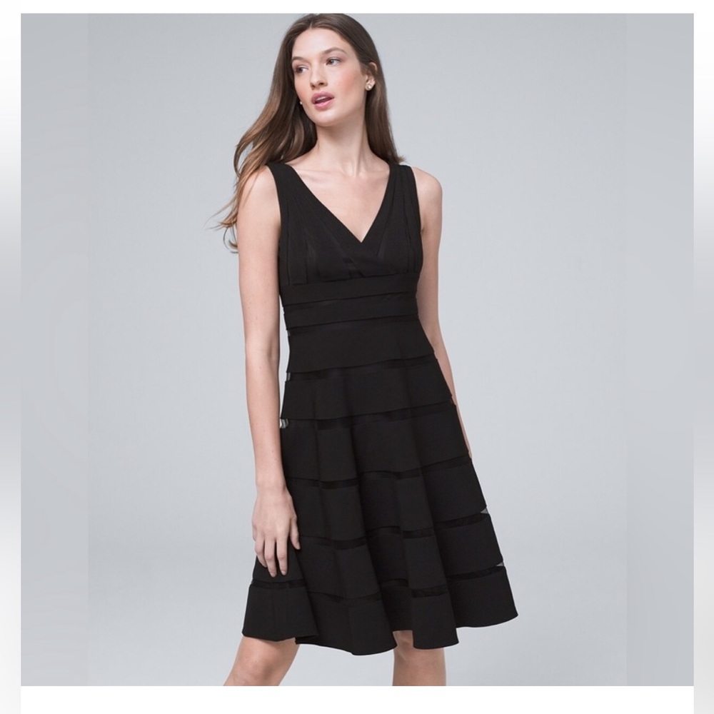 WHBM Shadow-Stripe Black A-Line Dress Size 0